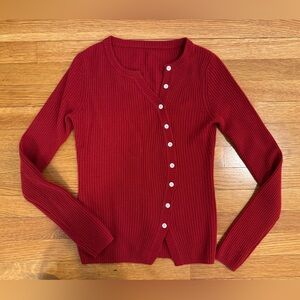 100% Cashmere Red Ribbed Cardigan